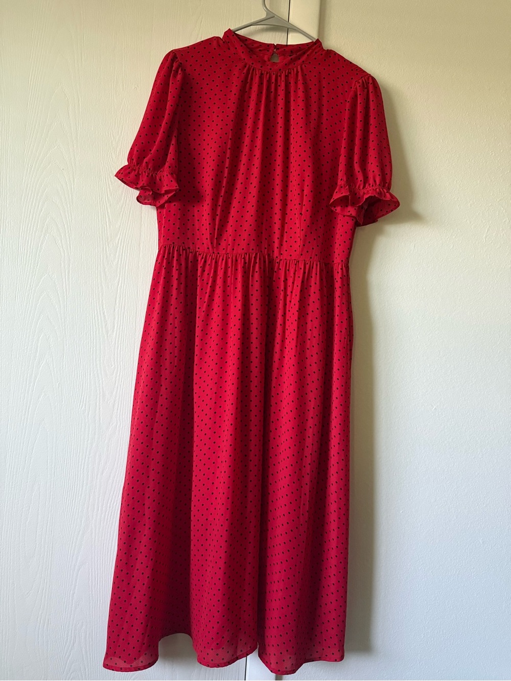 Who What Wear Red & Black Polka Dot Midi Dress  - L